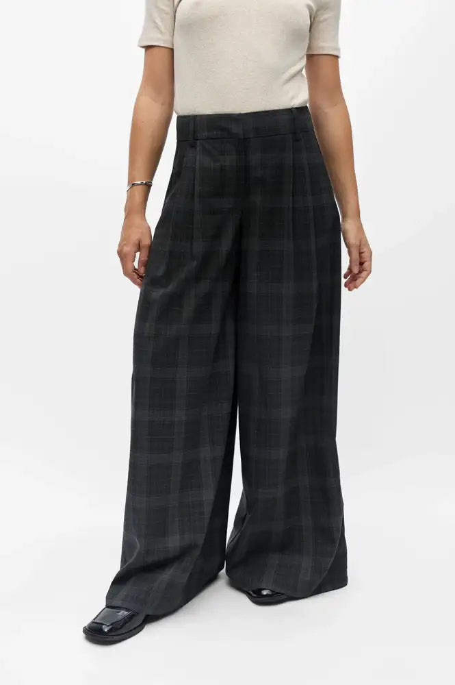 Object Diena Gunmetal Check Wide Leg Trousers
