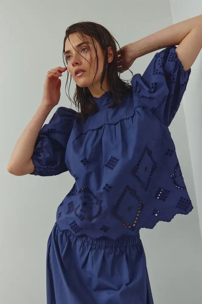 Noella Marilyn Dusty Blue Blouse - The Mercantile London