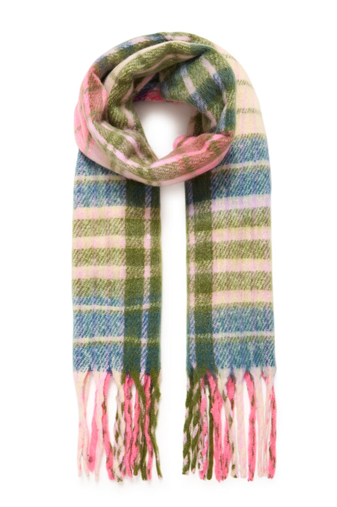 ICHI Laya Rifle Green And Rose Pink Scarf - The Mercantile London
