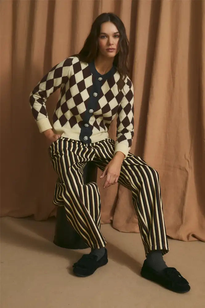 Sophie + Lucie Brown Trio Striped Boyfriend Jeans