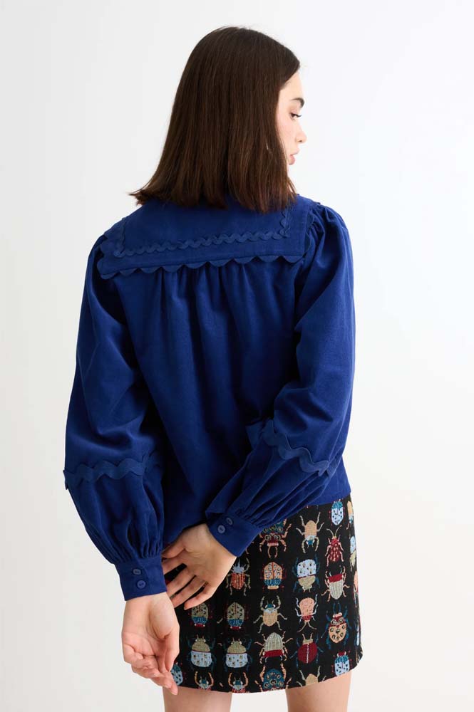 Louche Pallas Navy Babycord Ric Rac Blouse - The Mercantile London