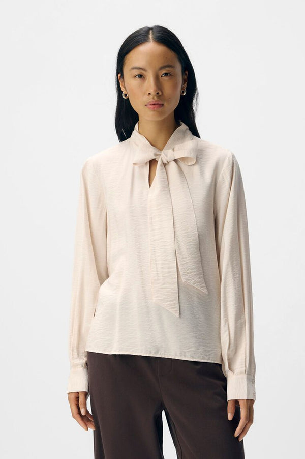 Object Jacira Cream Pussy-Bow Blouse - The Mercantile London