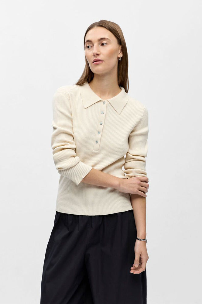 Object Kelly Birch Knitted Polo Top - The Mercantile London