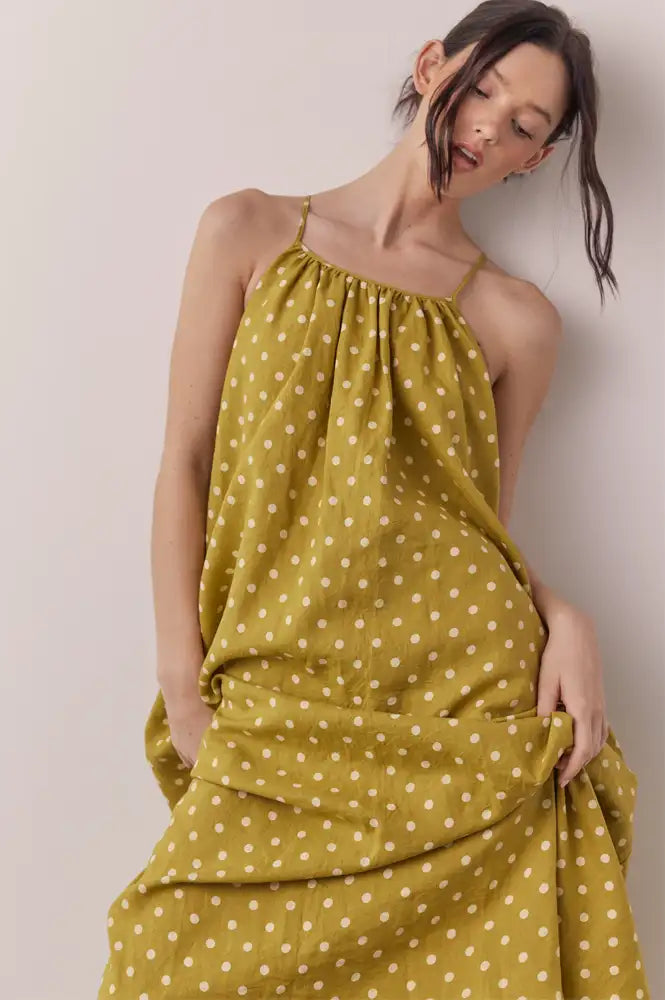 Amente Moss Linen Polka Dot Dress - The Mercantile London