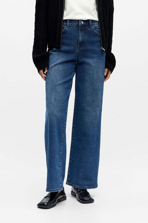 Object Rio Mae Medium Blue Wide Leg Denim Jeans - The Mercantile London