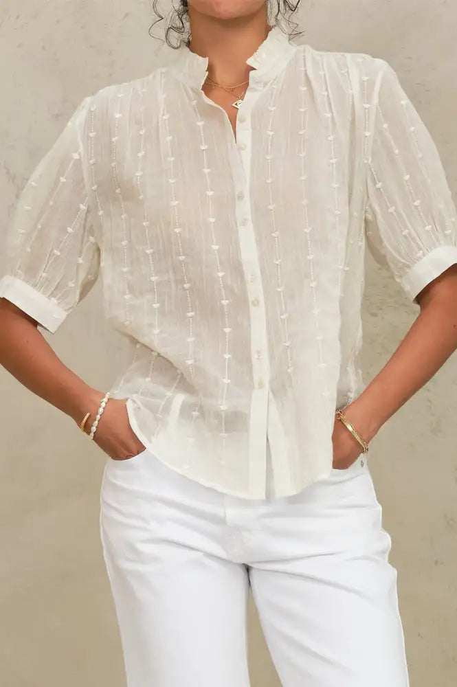 M.A.B.E Alli Ecru Dotted Blouse