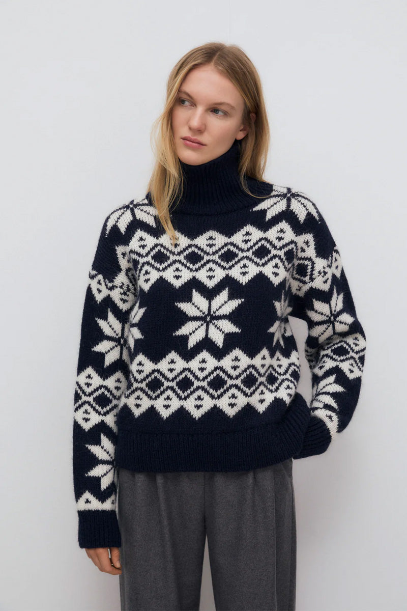 The New Society Neriana Navy Jacquard Jumper - The Mercantile London