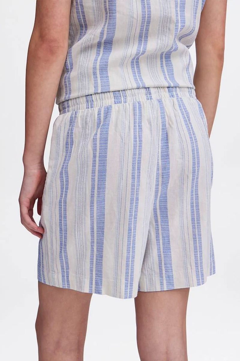 ICHI Lino Cashmere Blue Stripe Shorts - The Mercantile London