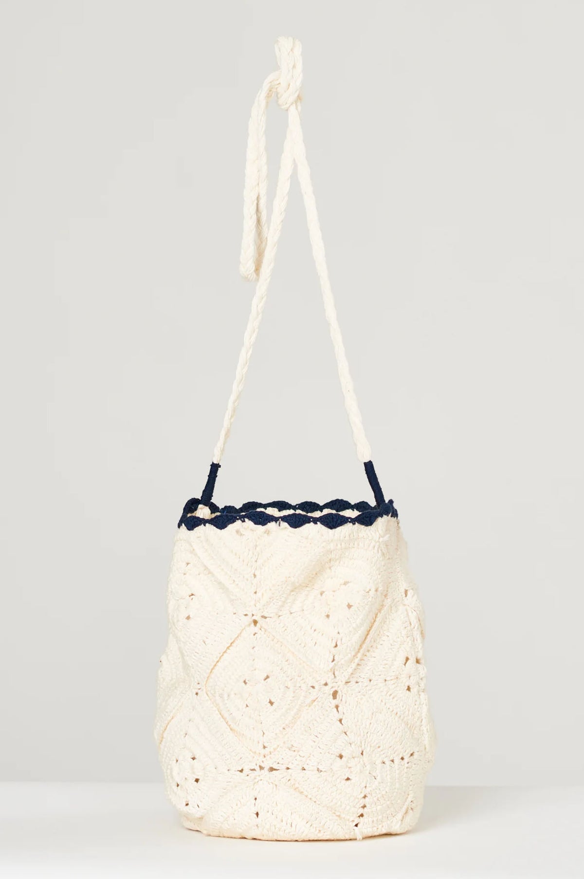 M.A.B.E Gia Ecru Blue Crochet Pouch Bag - The Mercantile London