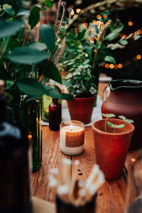 Old Green Small Spring Air Glass Candle