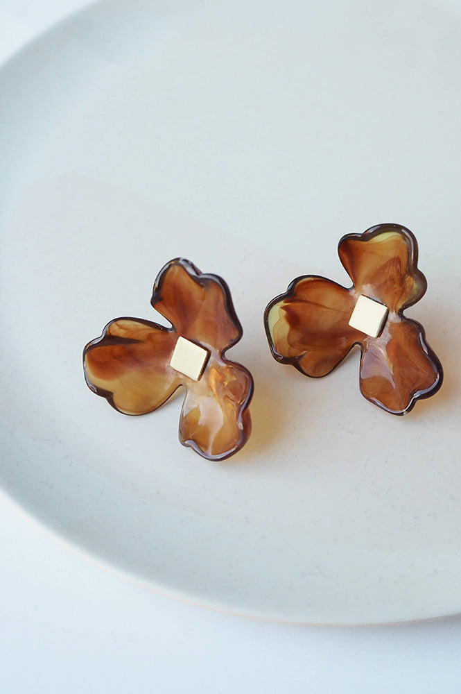 Custom Made Maxi Bloom Floral Earrings in Ochre - The Mercantile London