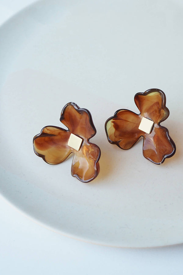 Custom Made Maxi Bloom Floral Earrings in Ochre - The Mercantile London