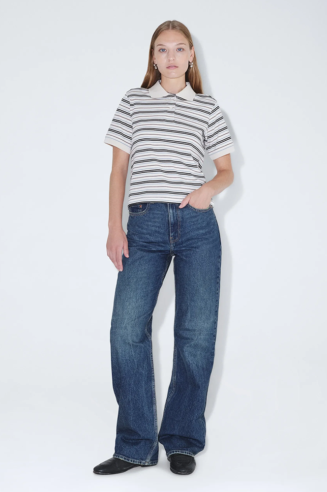 Dr Denim Jade Polo Ecru Stripe - The Mercantile London