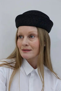 L.A.B Black Straw Pillbox hat - The Mercantile London