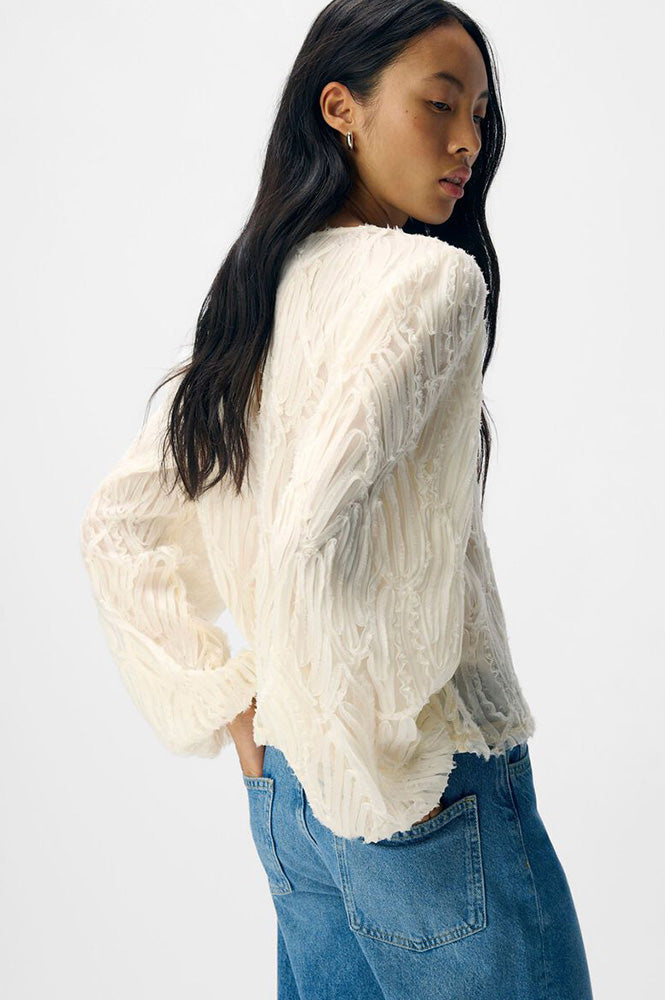 Object Lucie O-Neck White Sand Blouse - The Mercantile London