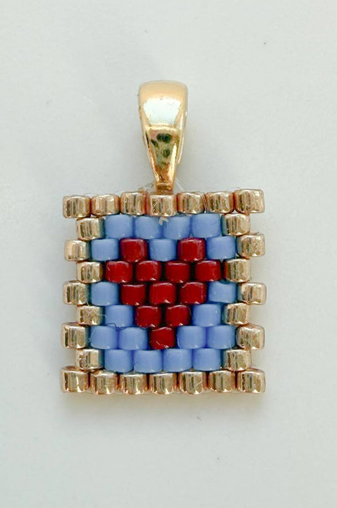 XO-CU Miyuki Blue & Red Glass Pendant Charm - The Mercantile London