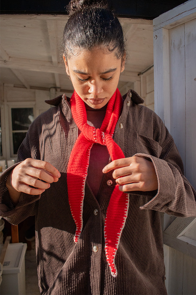 Somerville Red Cashmere Diamond Skinny Scarf - The Mercantile London