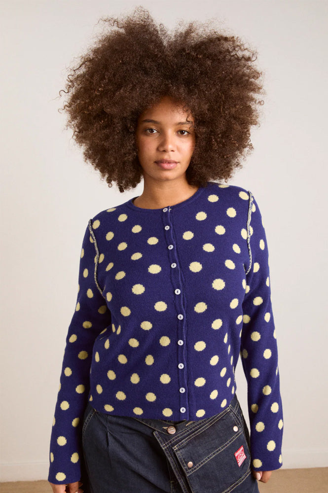 Damson Madder Tabitha Reversible Butter & Navy Cardigan
