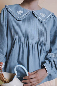 Emile Et Ida Elena Lac Blue Embroidered Blouse