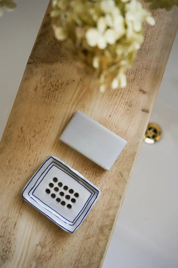 Hand Painted Ink Breton Stripe Soap Dish - The Mercantile London
