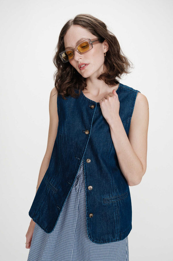 Grace & Mila Vallon Dark Denim Vest - The Mercantile London