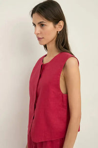 Yerse Raspberry Linen Vest Top - The Mercantile London