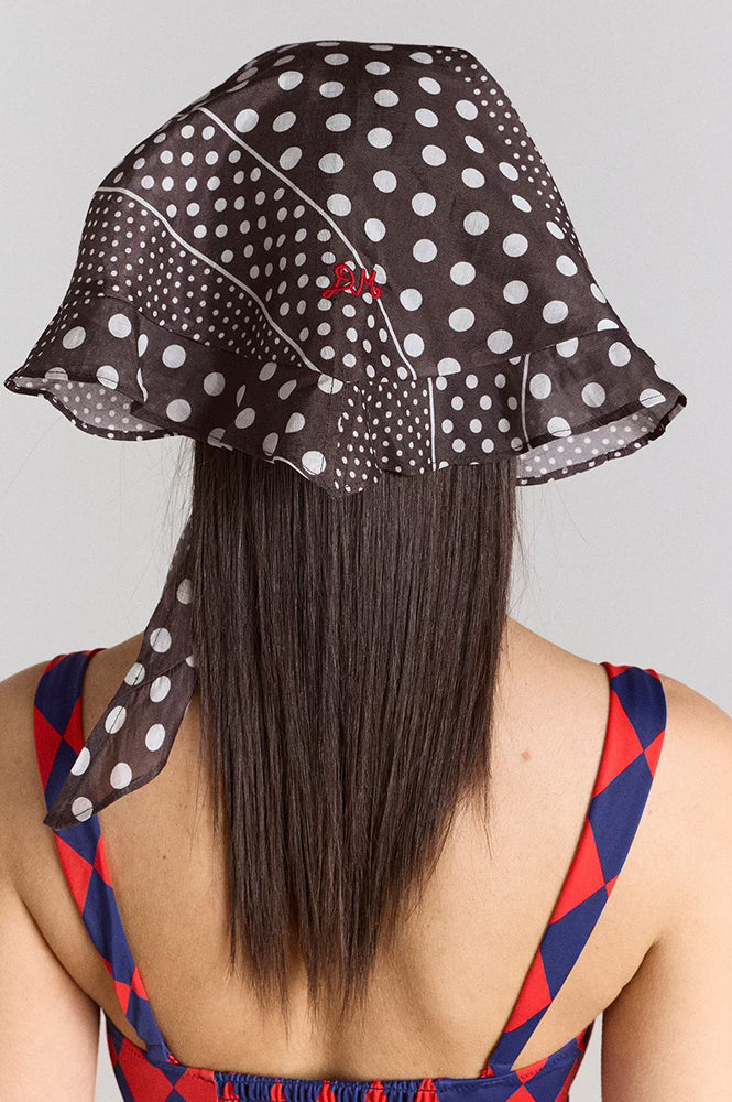 Damson Madder Spot Stripe Black Frill Edge Headscarf - The Mercantile London