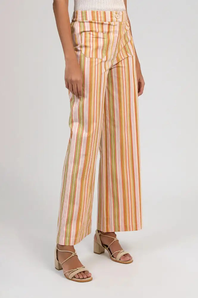 An'ge Rosina Yellow & Lime Striped Trousers - The Mercantile London