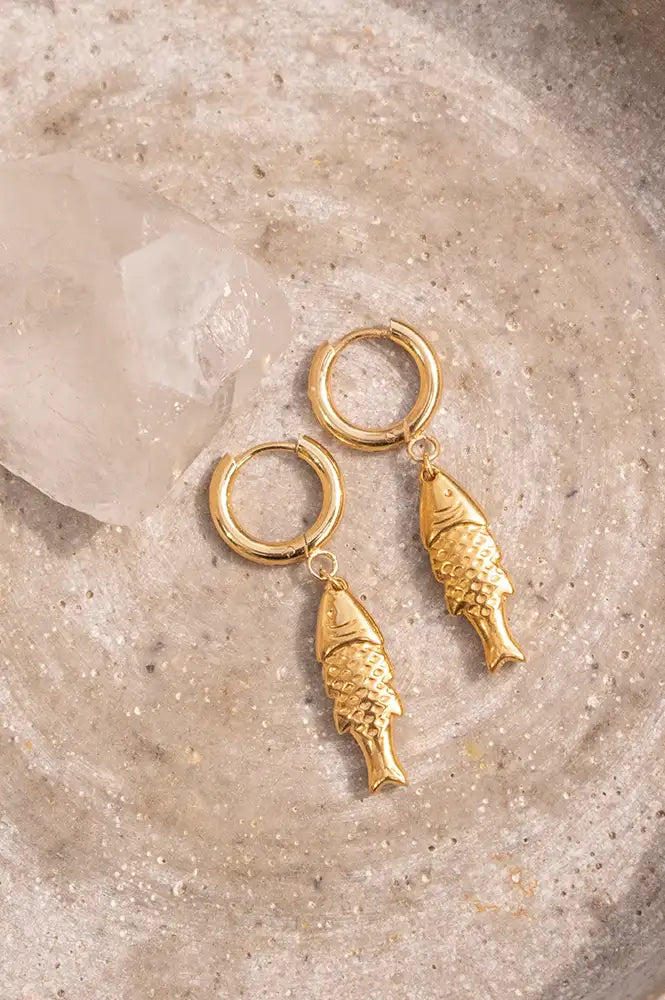White Gold Fish Pendant Earrings - The Mercantile London