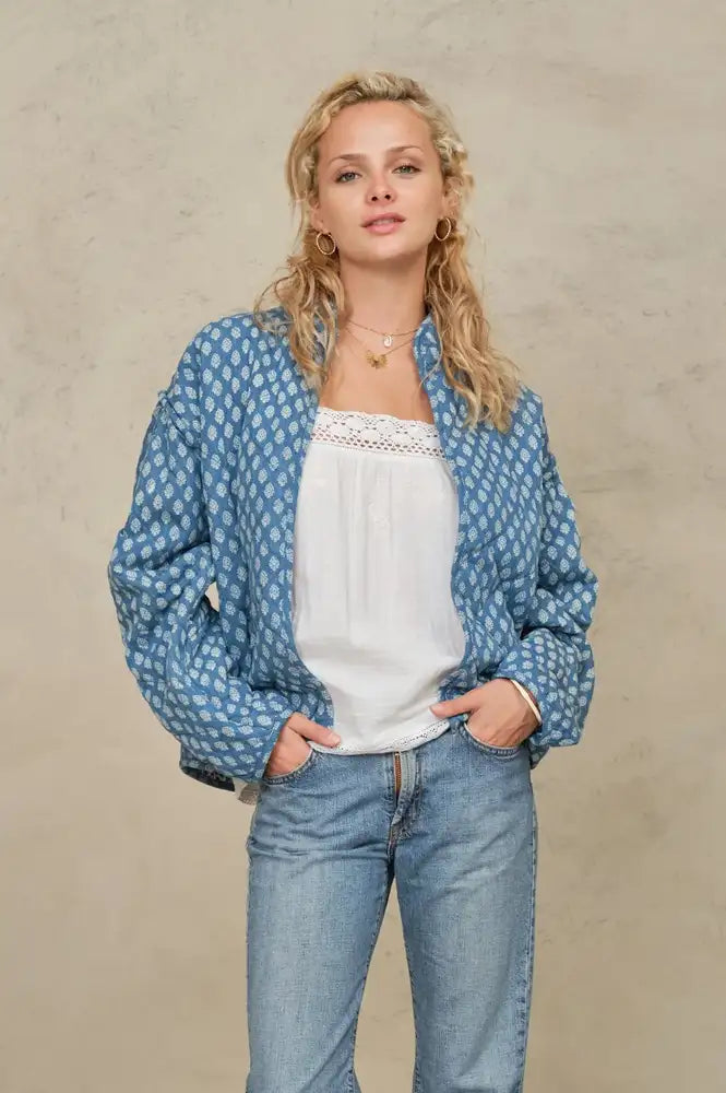 M.A.B.E Jenna Blue Quilted Print Jacket - The Mercantile London
