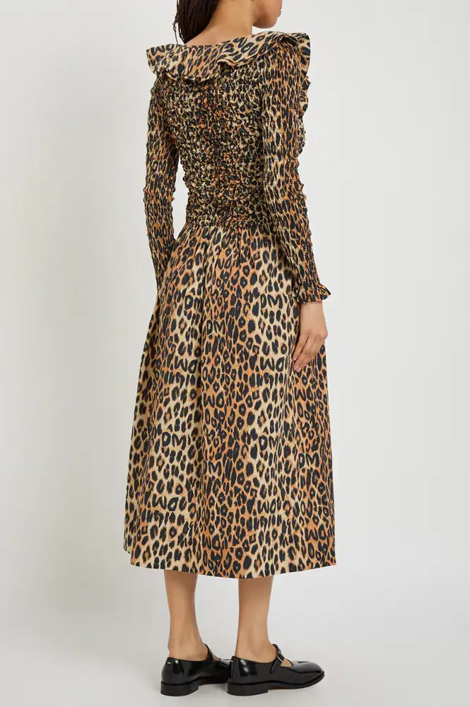 Damson Madder Harper Leopard Shirred Midi Dress - The Mercantile London