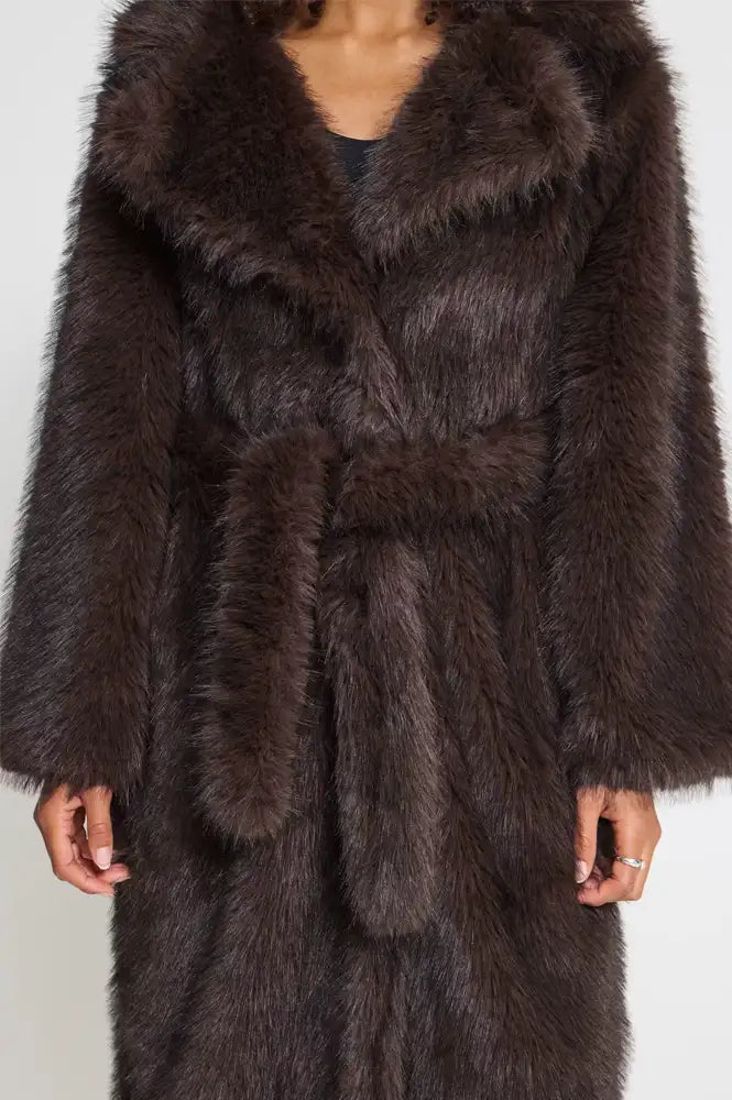 ICHI Havuza Chocolate Brown Melange Fur Coat