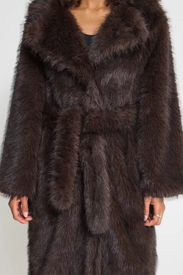 ICHI Havuza Chocolate Brown Melange Fur Coat