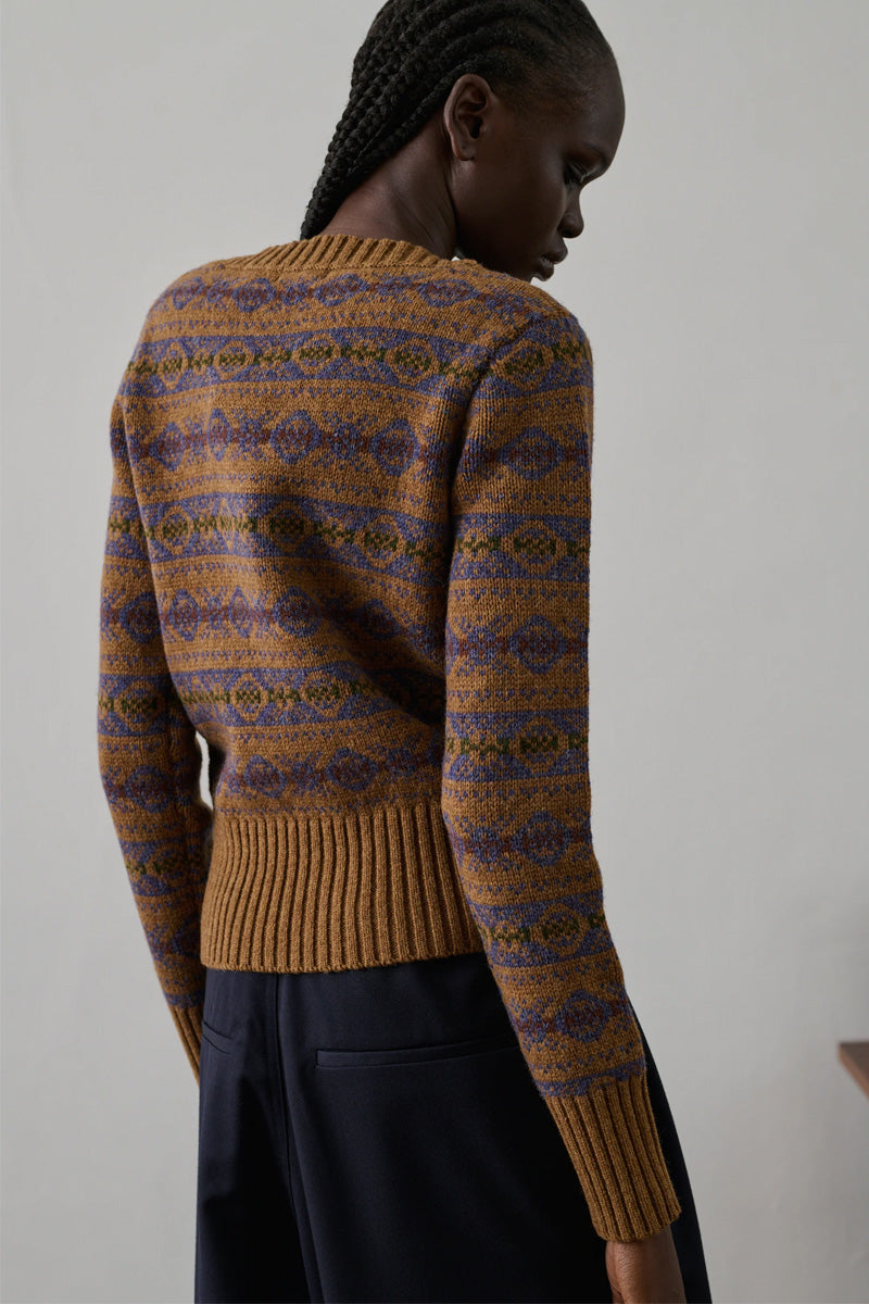 Soeur Gipsy Camel And Violet Jacquard Jumper - The Mercantile London