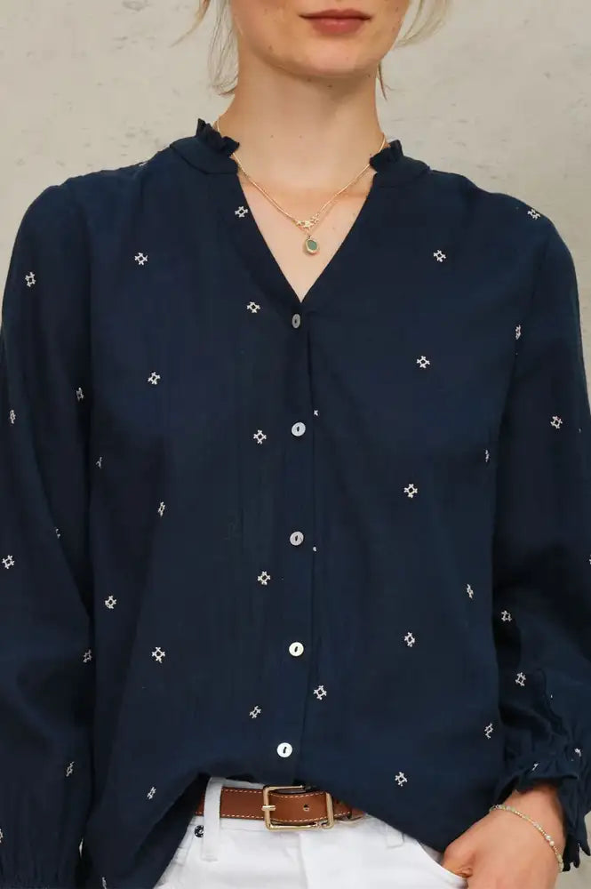 M.A.B.E Lucca Indigo Embroidered Blouse - The Mercantile London