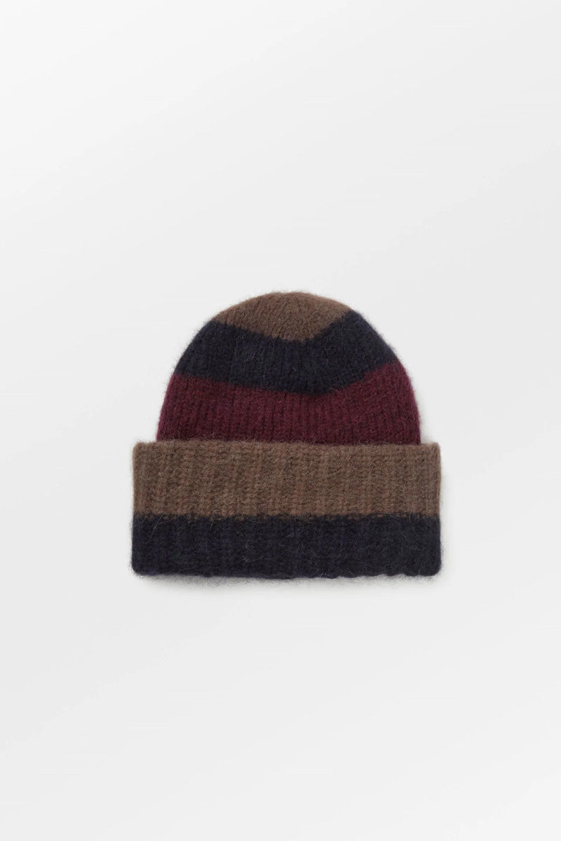 Beck Söndergaard Soloma Striped Burgundy Beanie - The Mercantile London