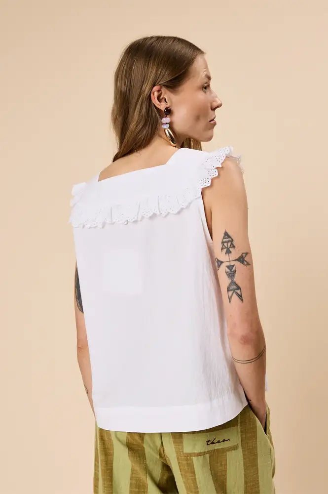 TBCo White Cotton Broderie Sleeveless Top
