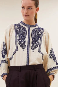 By-Bar Senne Embroidered Sand Blouse
