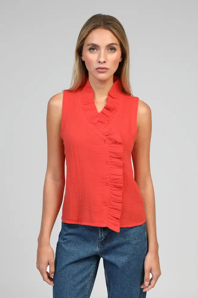 An'ge Siloe Deep Orange Sleeveless Blouse - The Mercantile London
