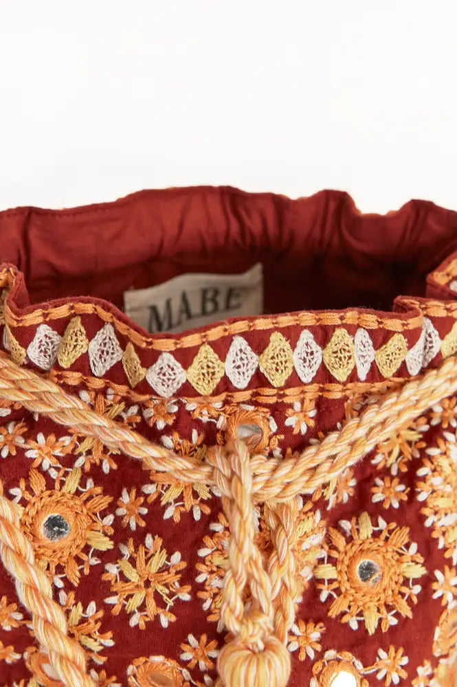 M.A.B.E Suri Rust & Mirrors Embroidered Pouch Bag - The Mercantile London