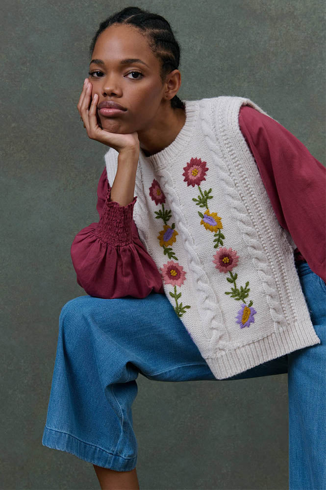 Louise Misha Adela Floral Cream Sleeveless Jumper - The Mercantile London