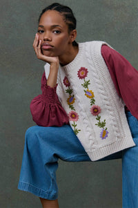 Louise Misha Adela Floral Cream Sleeveless Jumper - The Mercantile London