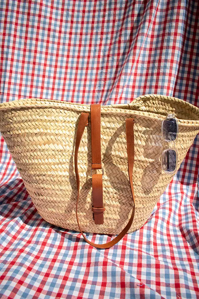 Mikwi Leather Buckled Woven Basket Bag