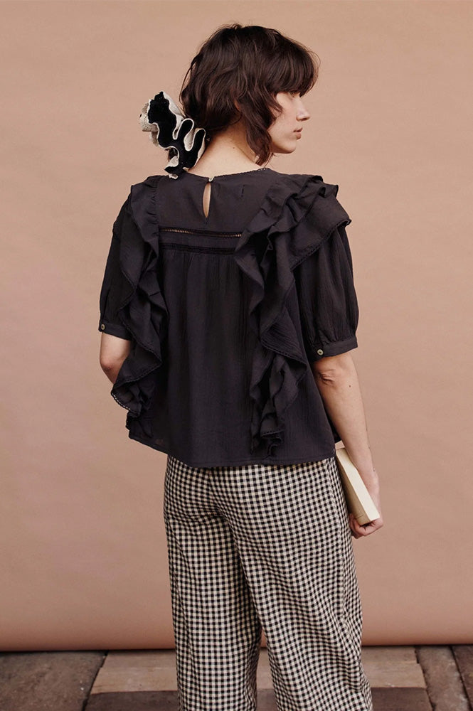 Emile Et Ida Dahlia Black Ruffle Blouse - The Mercantile London