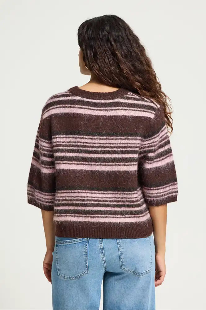 ICHI Allo Fudge And Pink Striped Knit - The Mercantile London