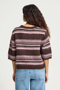 ICHI Allo Fudge And Pink Striped Knit - The Mercantile London