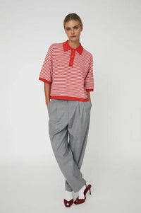 Stella Nova Red & Creme Knitted Polo Top - The Mercantile London