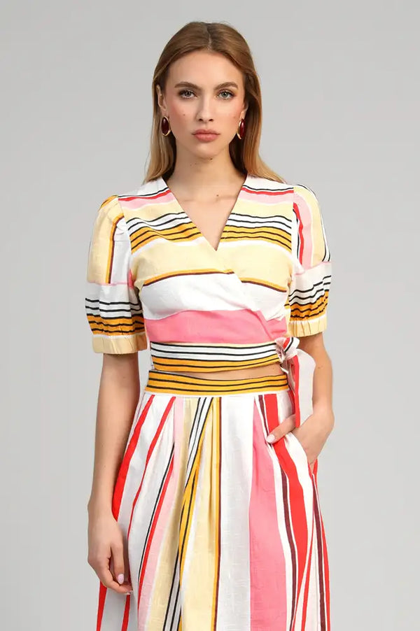 An'ge Soriana Belinda Stripe Wrap Top - The Mercantile London