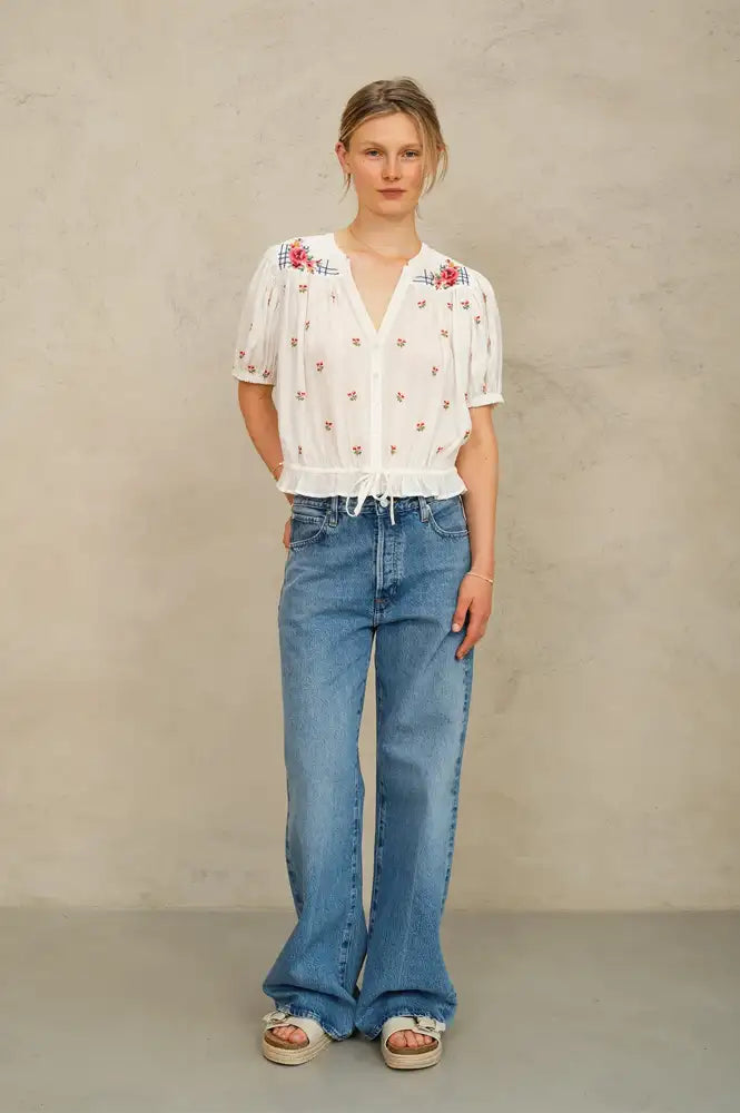 M.A.B.E Harlie Floral Ecru Blouse - The Mercantile London