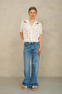 M.A.B.E Harlie Floral Ecru Blouse - The Mercantile London